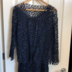 Royal blue ribbon lace floor length gown /jacket.